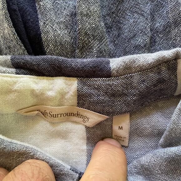 Soft Surroundings Top‎ Linen Blend Plaid Button Up Zip Back Womens Medium - Picture 3 of 7